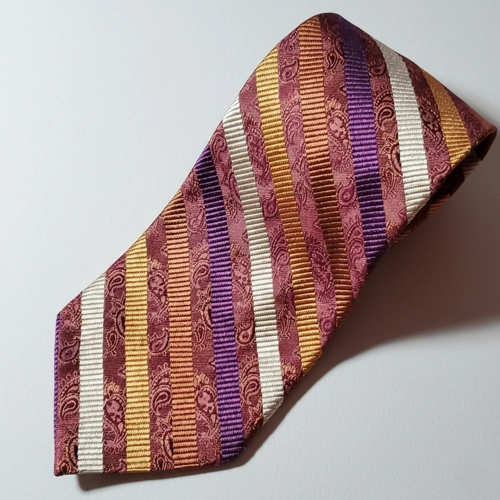 Altea Milano 100% Silk Vintage Tie Burgundy Wine Purple Diagonal Stripes Italy
